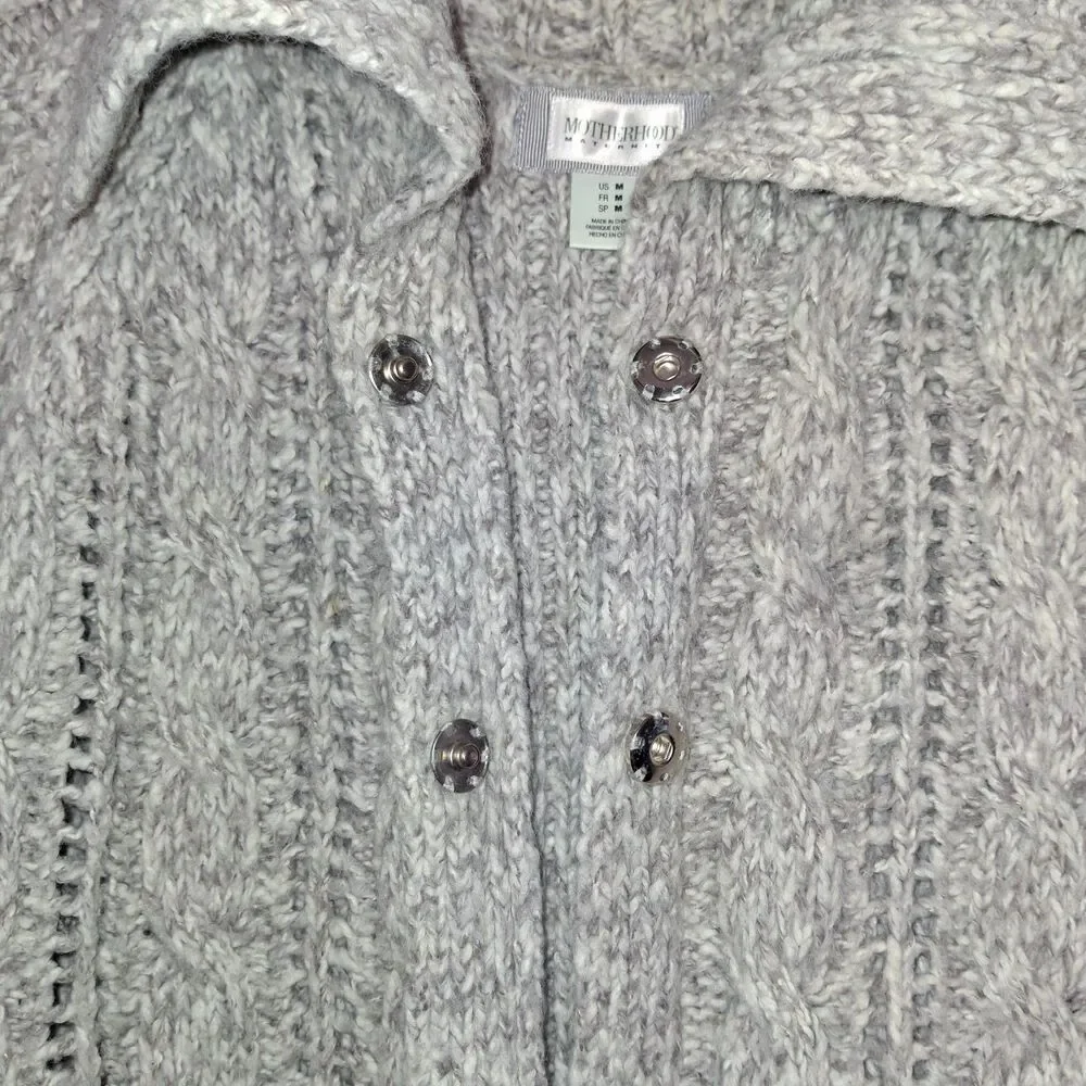 Motherhood Maternity Cardigan Women’s Medium Grey Knit Open Front Sweater - Picture 2 of 14